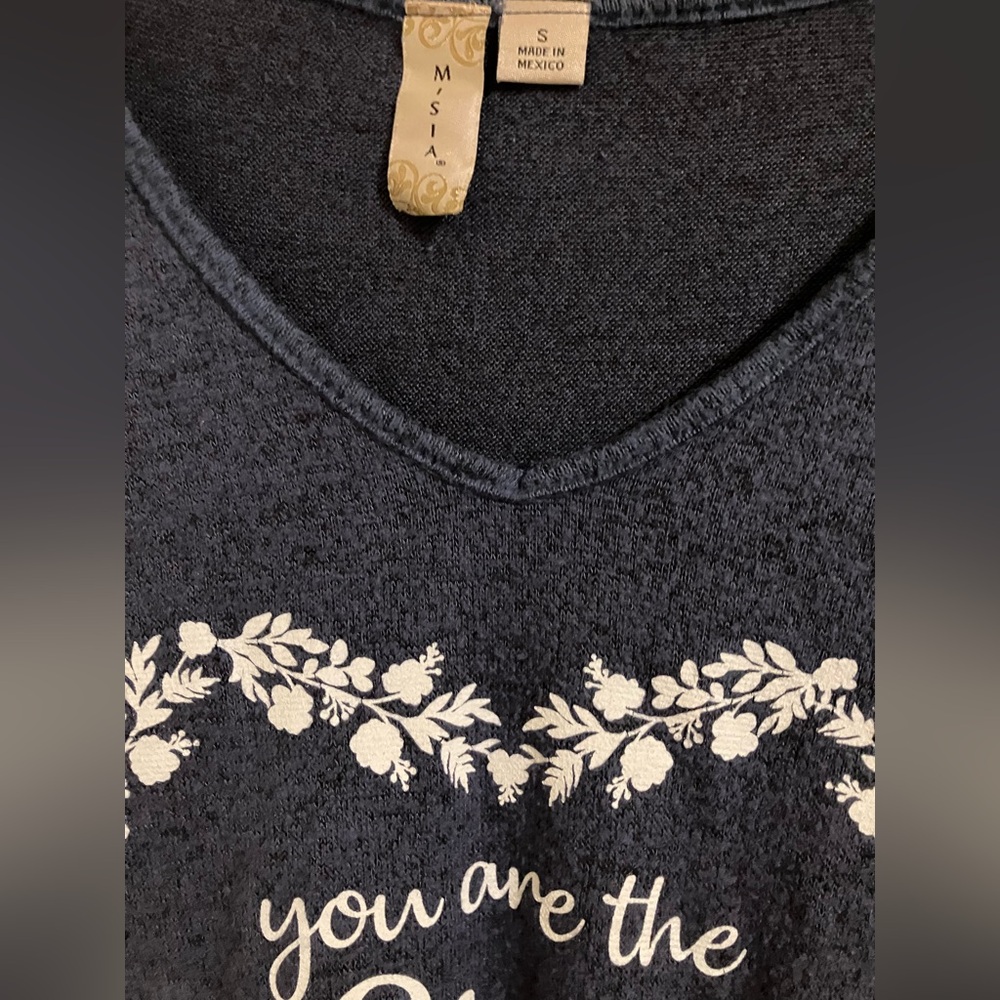 Faith Scripture Navy Graphic Tee with Heart Design 82325 - Picture 2 of 4